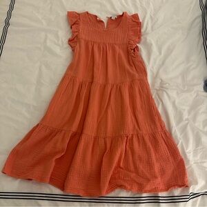 Gauzy Coral Tiered Ruffle Sleeve Dress